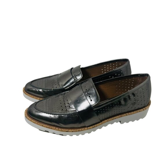 Halogen Emily Metal Pewter Leather Loafer 10 Comfortable Preppy Academic Shoe - Picture 3 of 15